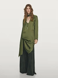 Long V-neckline blouse with tie detail - STUDIO