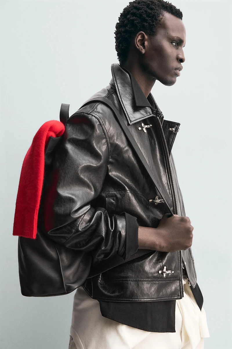 FAUX LEATHER JACKET WITH FIREMAN CLASPS
