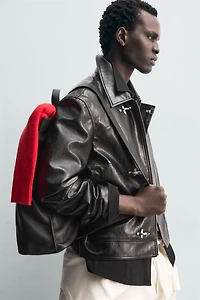 FAUX LEATHER JACKET WITH FIREMAN CLASPS