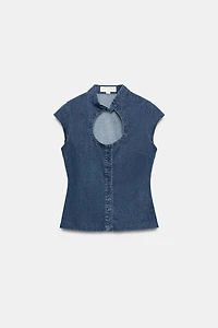 FAUX DENIM BUTTON-UP TOP