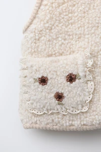 EMBROIDERED FLORAL SHERPA KNIT VEST