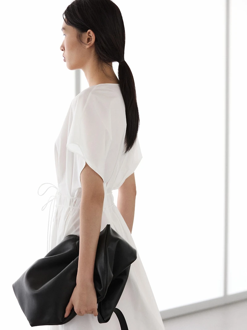 Poplin flounce midi dress
