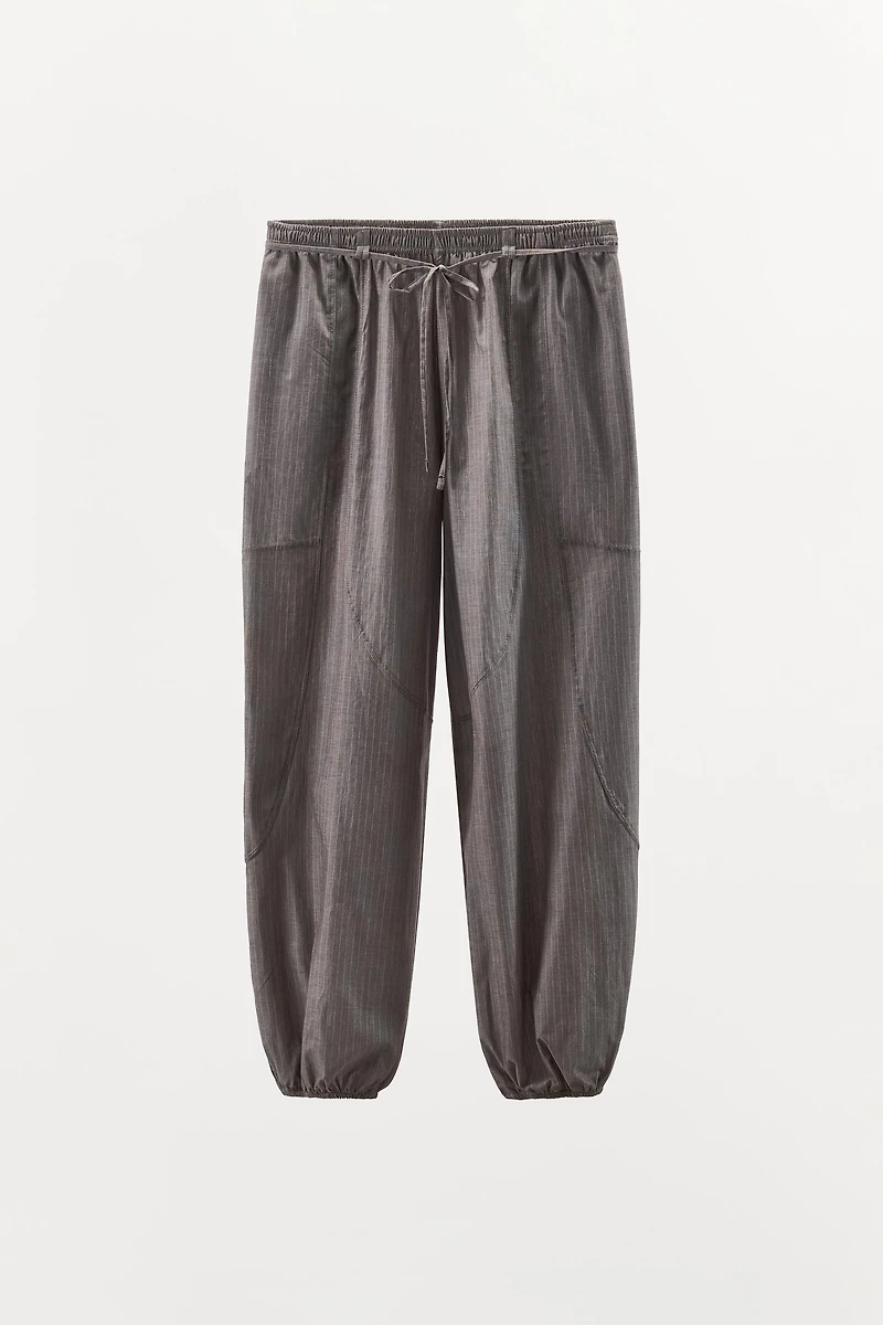 STRIPED PAPER BAG WAIST PANTS