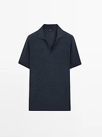Linen and cotton knit polo shirt