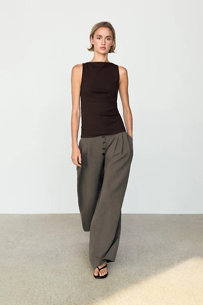 Linen blend pleated trousers
