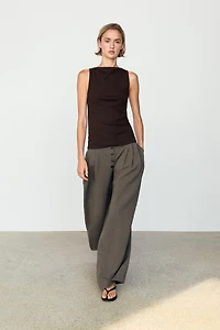 Linen blend pleated trousers