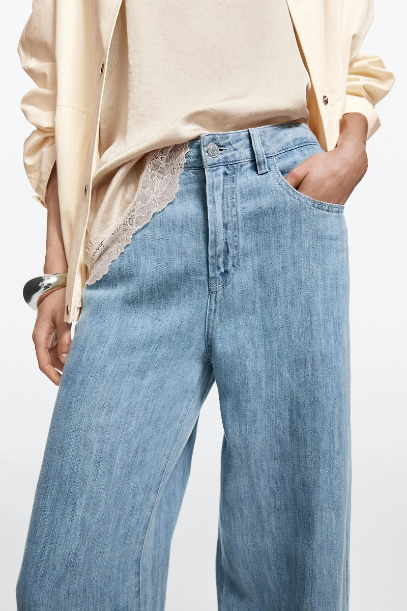 100% linen high-waist barrel fit jeans