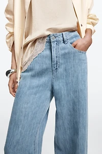 100% linen high-waist barrel fit jeans