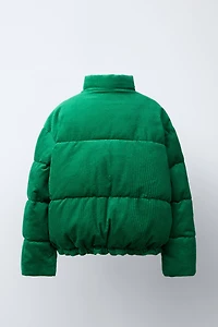 VESTE REMBOURRÉE EN VELOURS CÔTELÉ AVEC INSCRIPTION BRODÉE