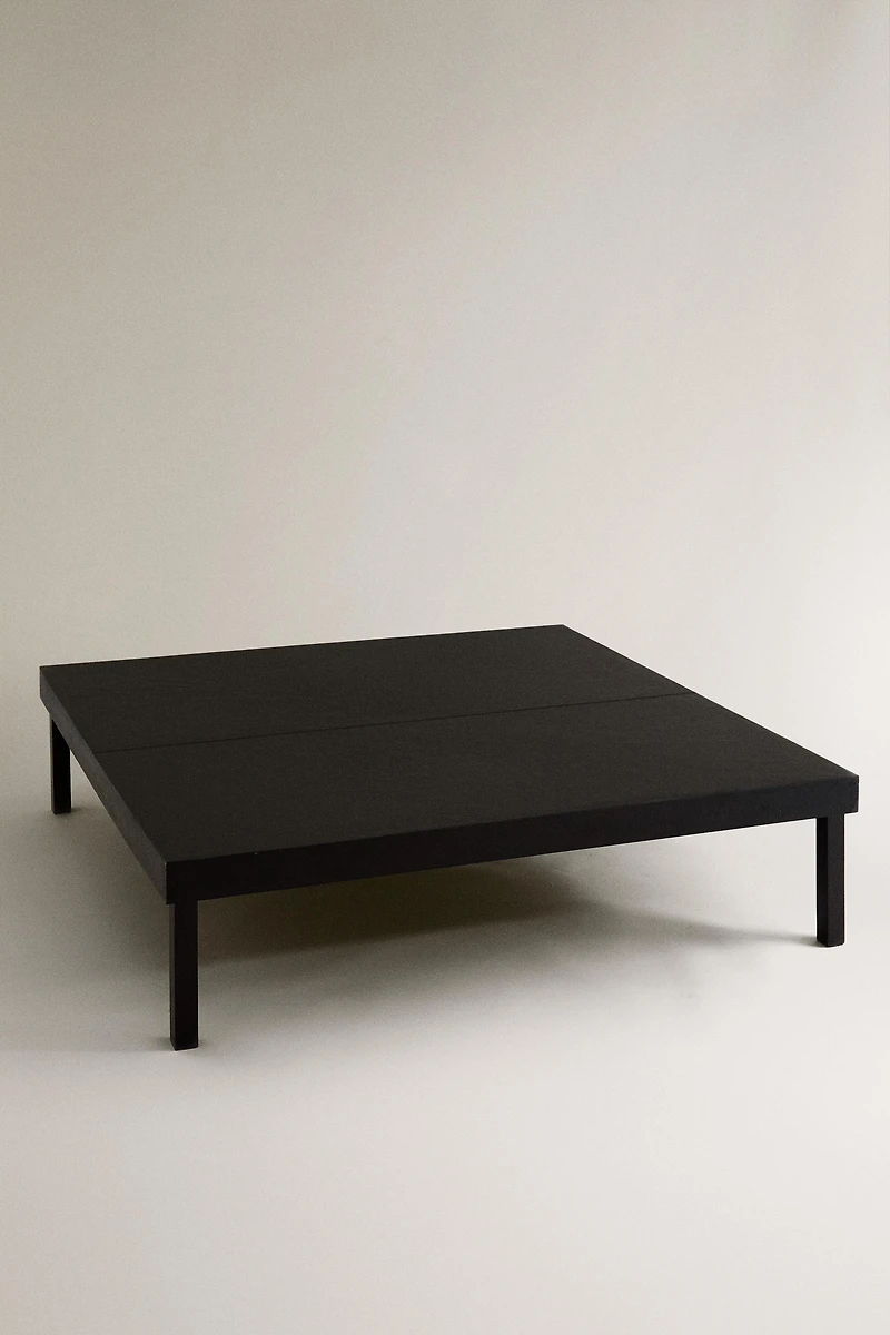 WOOD & LEATHER COFFEE TABLE