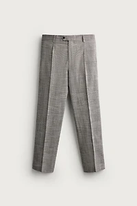 CHECKED WOOL BLEND PLEATED SUIT PANTS