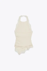 TOP HALTER TEXTURÉ DENTELLE
