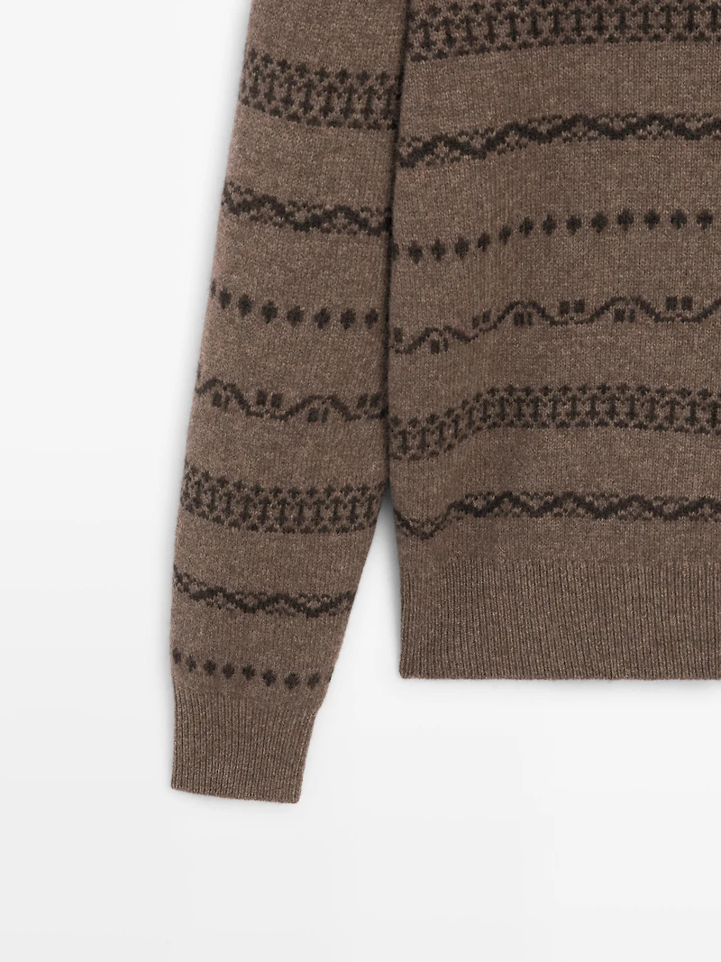 Wool blend jacquard knit sweater