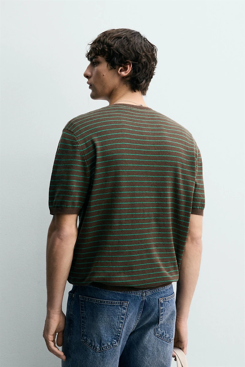 T-SHIRT EN MAILLE COL BOUTONNÉ COTON-LIN