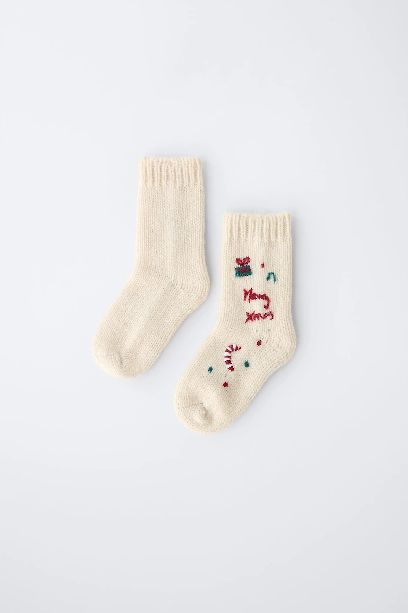6-12 MOIS/ CHAUSSETTES BRODÉES AVEC LAINE