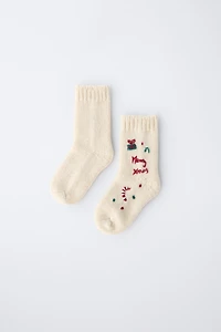 6-12 MOIS/ CHAUSSETTES BRODÉES AVEC LAINE