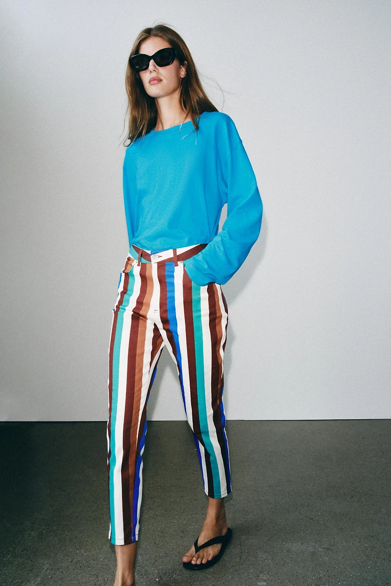 STRIPED MOM FIT TROUSERS