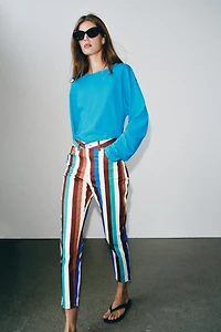 STRIPED MOM FIT TROUSERS