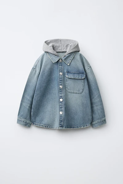 SURCHEMISE EN JEAN À CAPUCHE MOLLETON AMOVIBLE