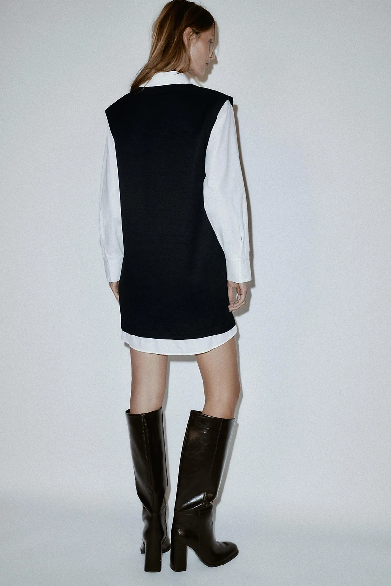 COMBINATION POPLIN MINI DRESS