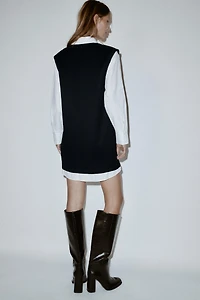 COMBINATION POPLIN MINI DRESS