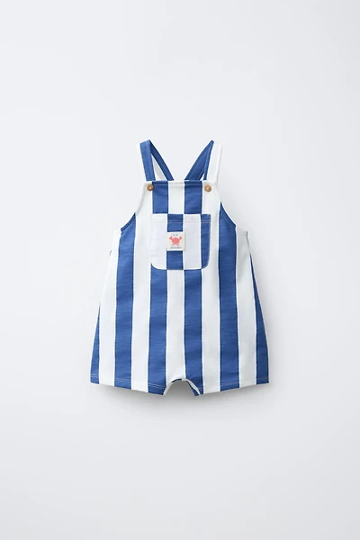 CRAB LABEL STRIPED OVERALL SHORTS
