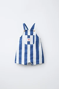 CRAB LABEL STRIPED OVERALL SHORTS