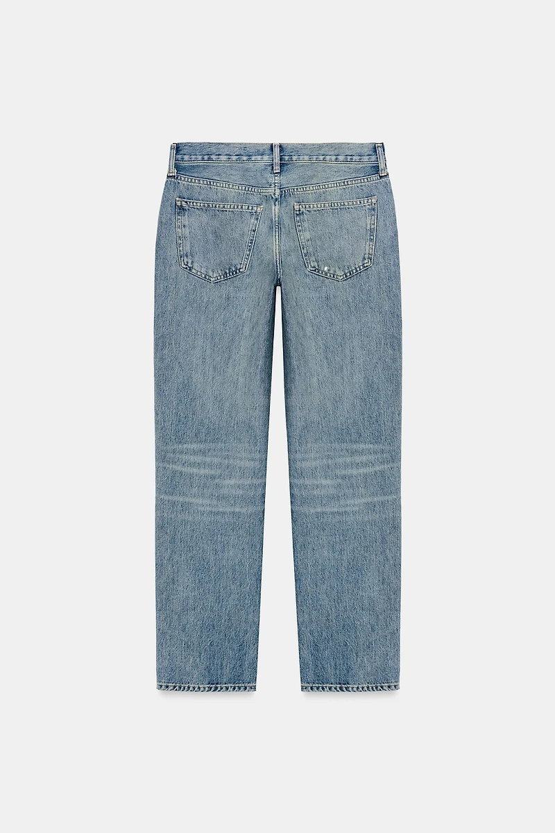 ZW COLLECTION MID-RISE RIPPED STRAIGHT LEG JEANS
