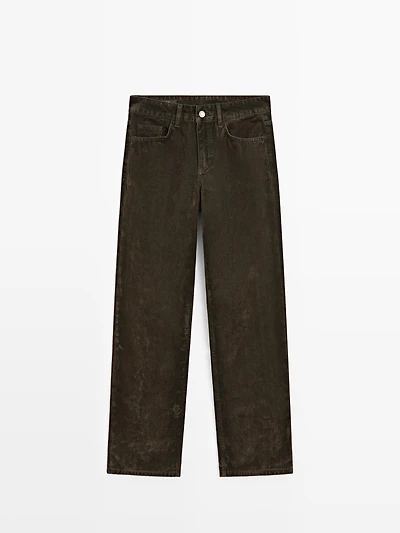 Jean straight taille basse effet velours