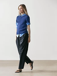 Pantalon barrel fit à pinces en coton