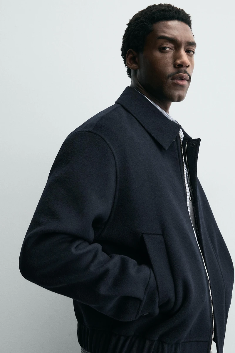 WOOL BLEND CROPPED FIT OVERSHIRT