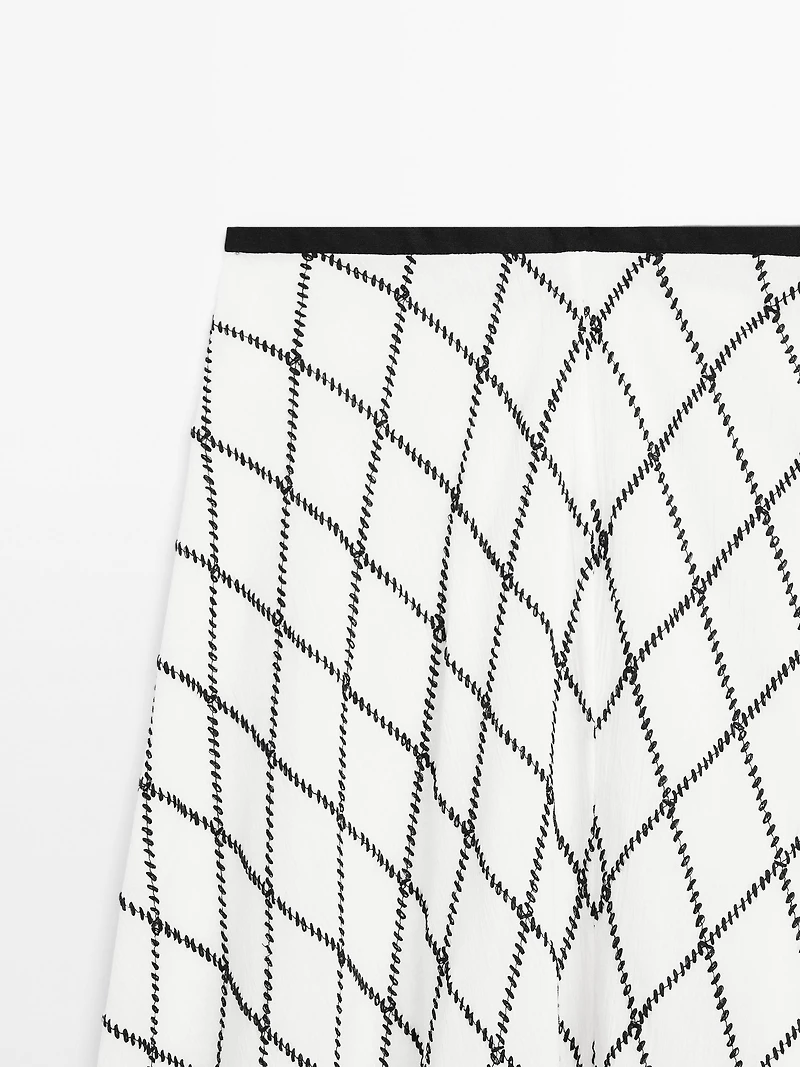 Flared check midi skirt