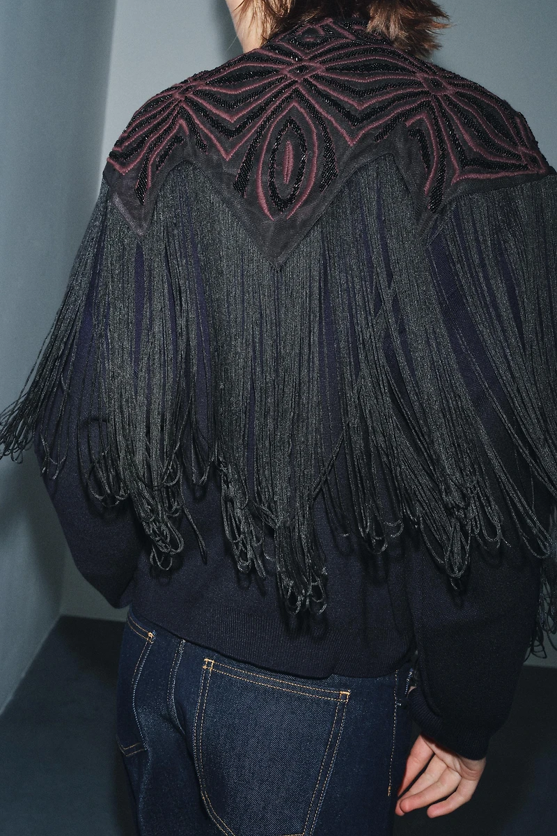 BEADED FRINGE TULLE TOP