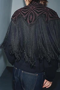 BEADED FRINGE TULLE TOP
