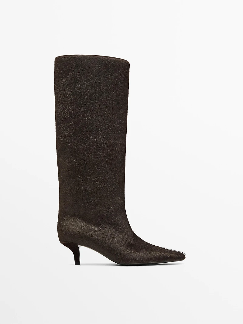 Hair on leather heeled boots