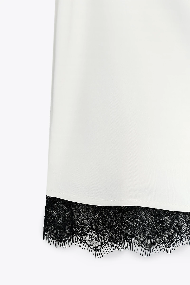 SATIN EFFECT LACE HALTER TOP