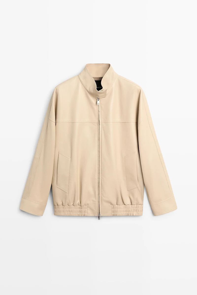 Elastic hem leather jacket