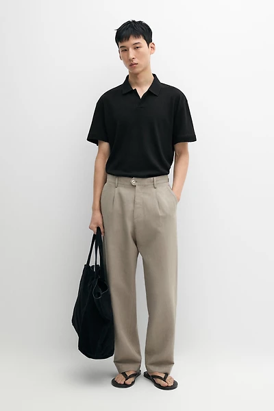 Short sleeve linen cotton polo shirt