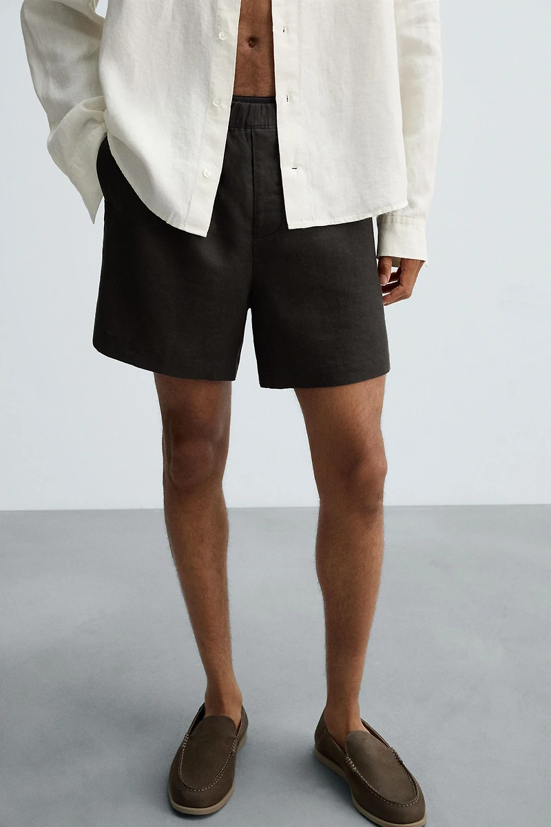 100% LINEN BERMUDA SHORTS