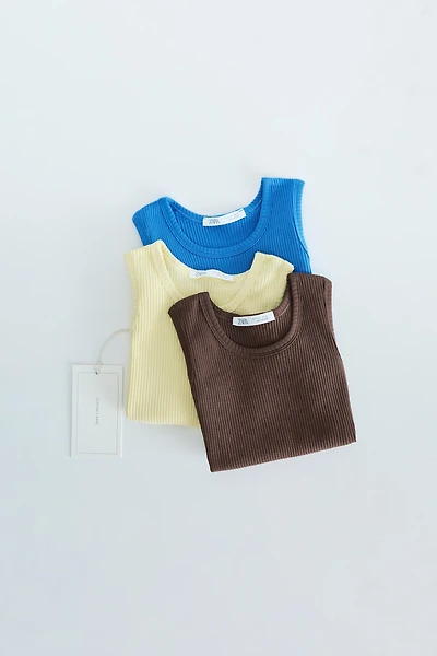 ZARA TIMELESS - THREE-PACK OF PLAIN RIBBED T-SHIRTS