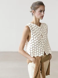 Cotton crochet vest with floral details