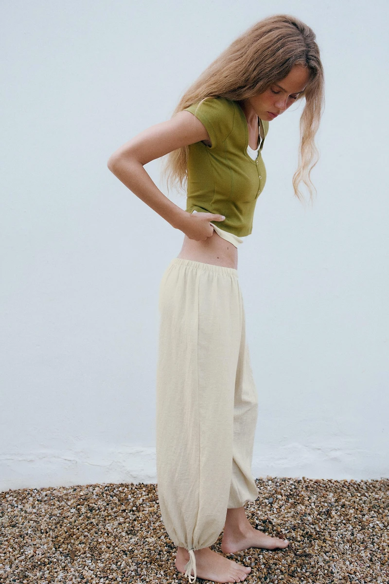 PLAID ADJUSTABLE HEM PARACHUTE PANTS