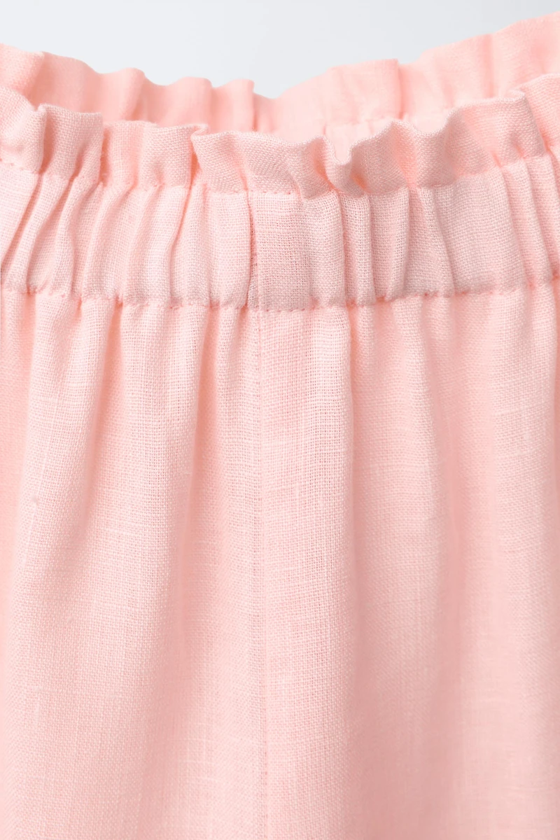 100% LINEN LACE TRIM PANTS