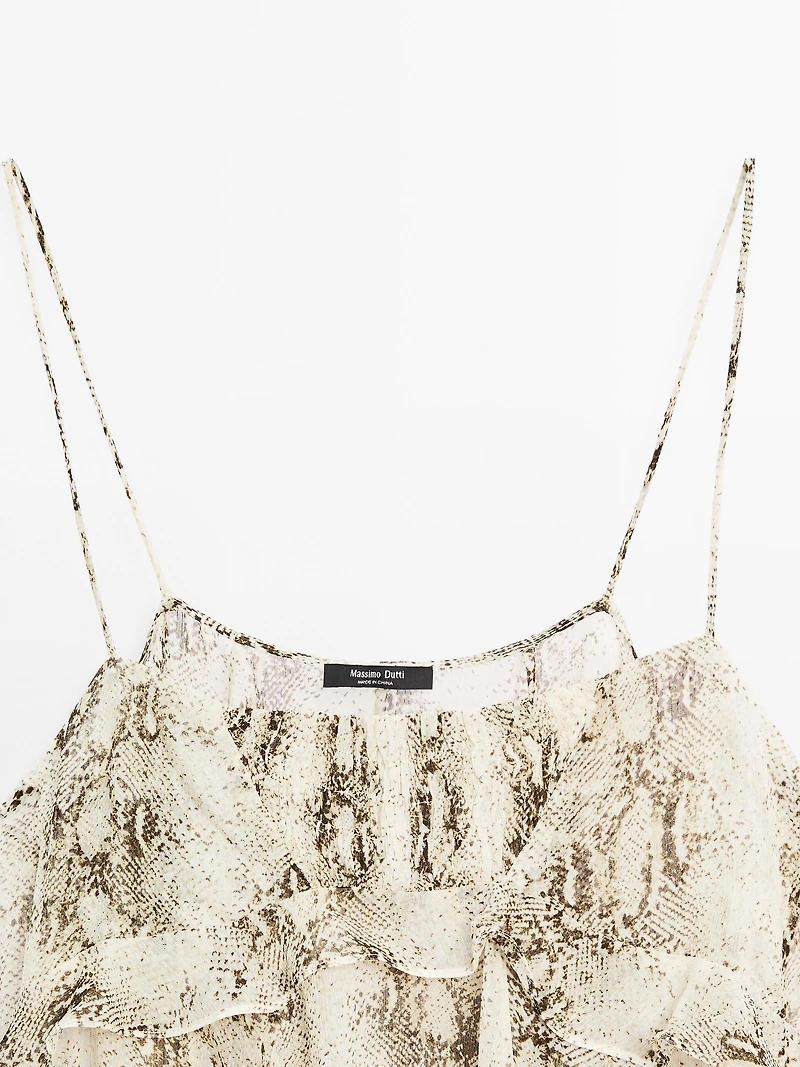 Ruffled snakeskin print top with gathered detail