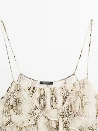 Ruffled snakeskin print top with gathered detail