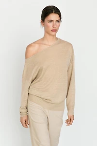 Flowing 100% linen off-the-shoulder sweater