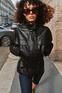 FAUX LEATHER HIGH COLLAR JACKET