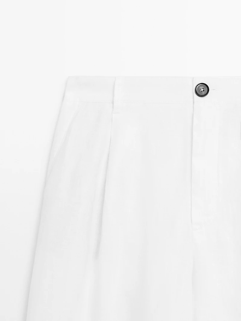 100% linen wide-leg mid-rise trousers