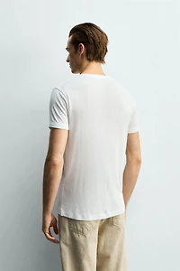 VISCOSE TEXTURED V-NECK T-SHIRT