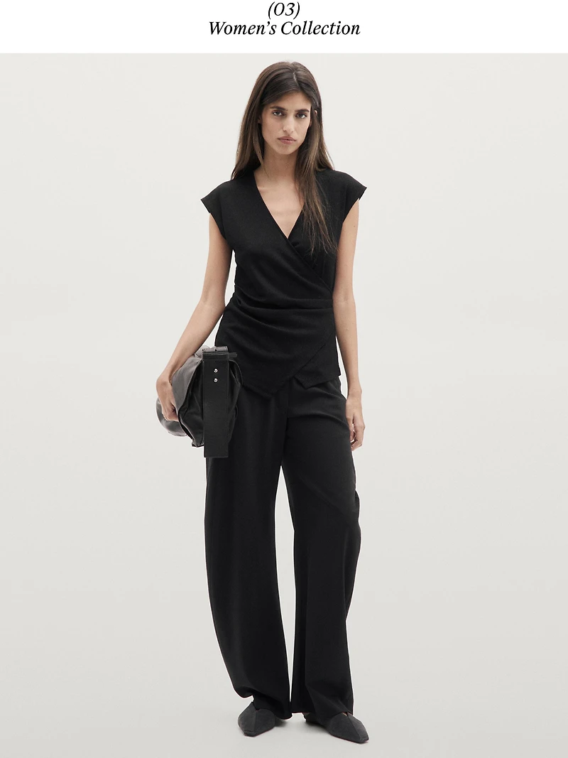 Metallic finish top with surplice neckline